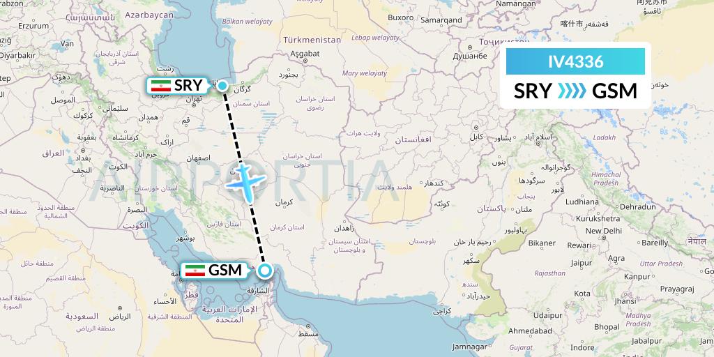 IV4336 VVB Aviation Malta Flight Map: Sari to Qeshm Island