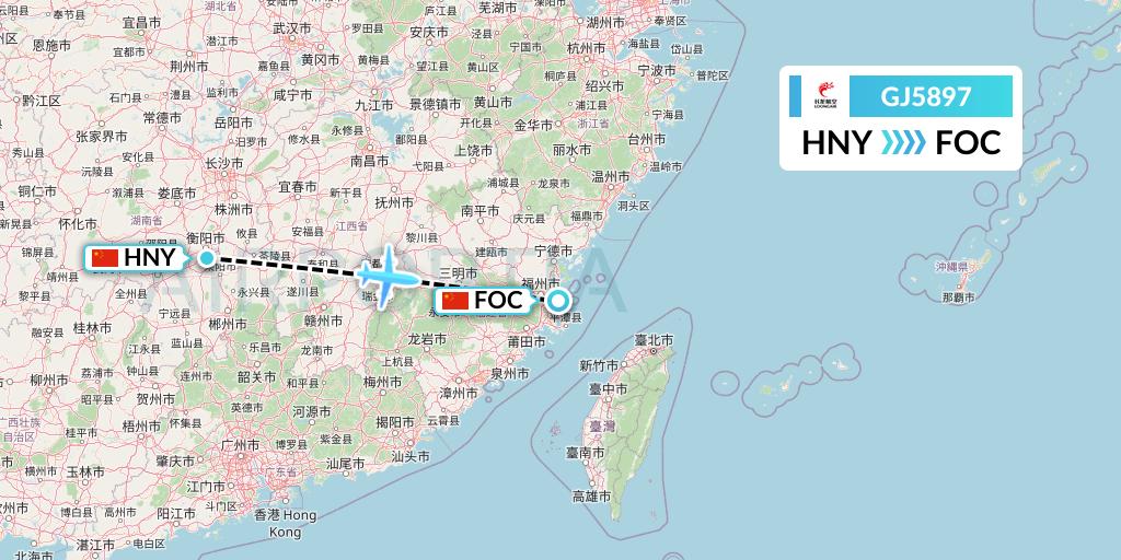 GJ5897 Loong Airlines Flight Map: Hengyang to Fuzhou