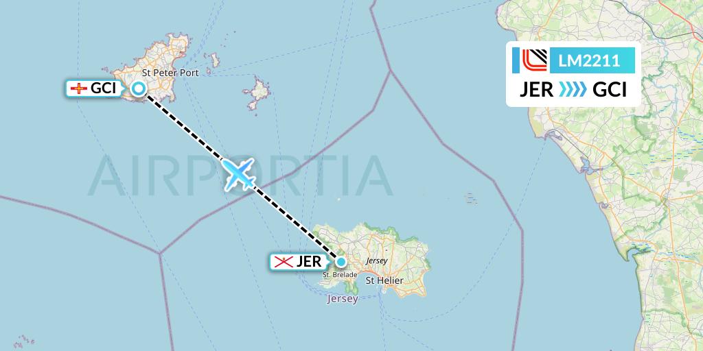LM2211 Loganair Flight Map: Jersey to Guernsey