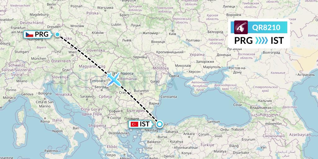 QR8210 Qatar Airways Flight Map: Prague to Istanbul