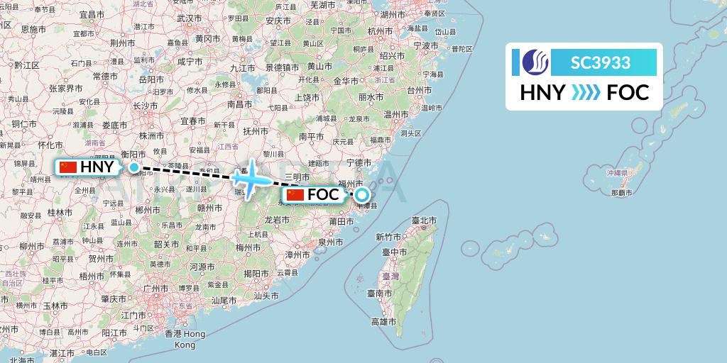 SC3933 Shandong Airlines Flight Map: Hengyang to Fuzhou