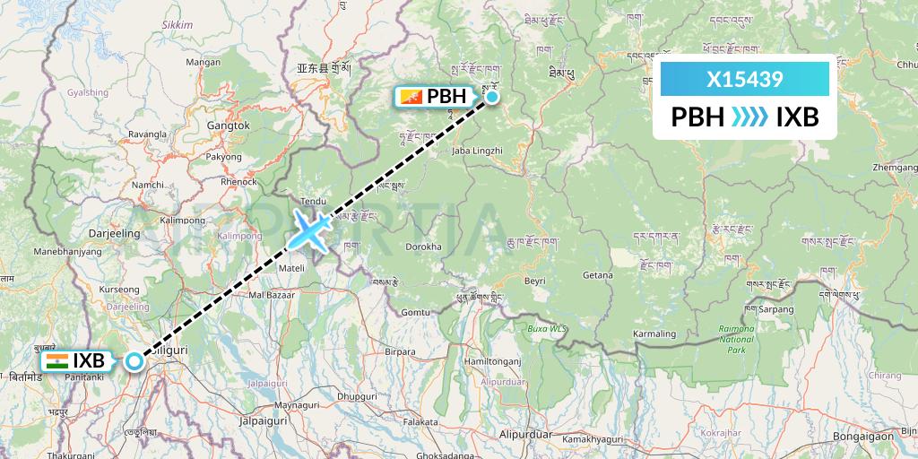 X15439 Nik Airways Flight Map: Paro to Siliguri