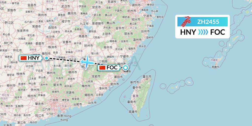 ZH2455 Shenzhen Airlines Flight Map: Hengyang to Fuzhou