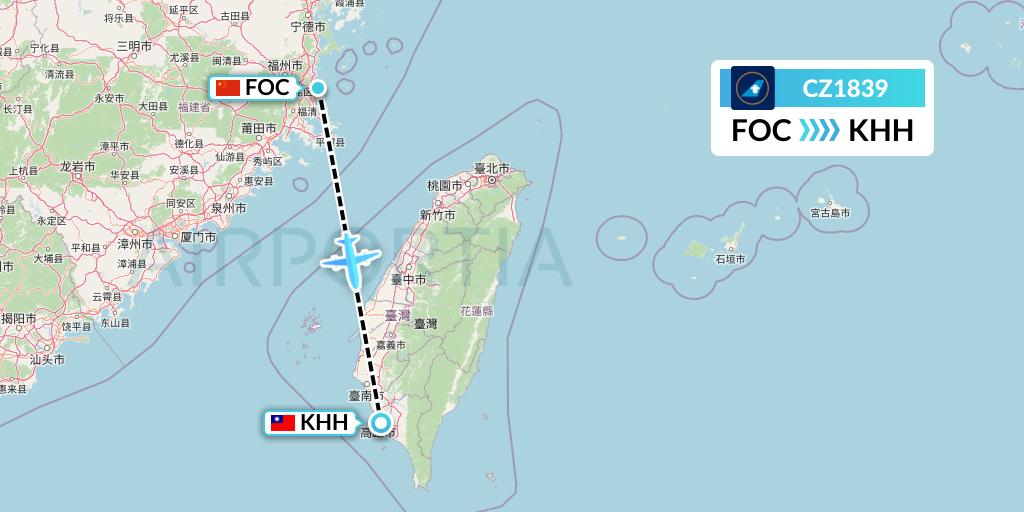 CZ1839 China Southern Airlines Flight Map: Fuzhou to Kaohsiung