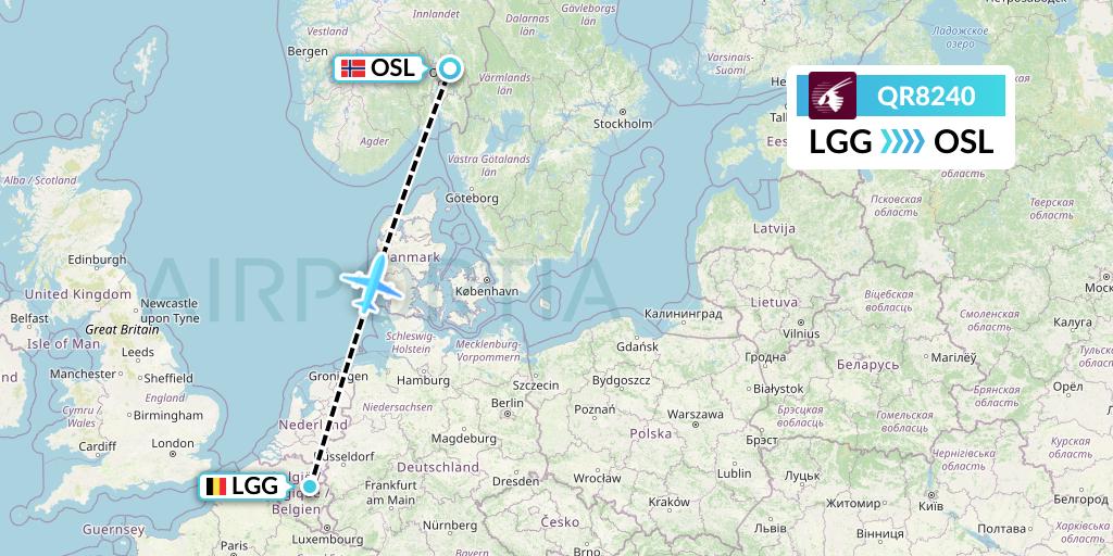 QR8240 Qatar Airways Flight Map: Liege to Oslo