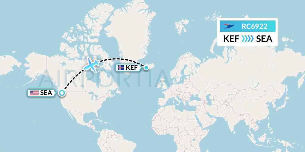 RC6922 Atlantic Airways Flight Map: Reykjavik to Seattle