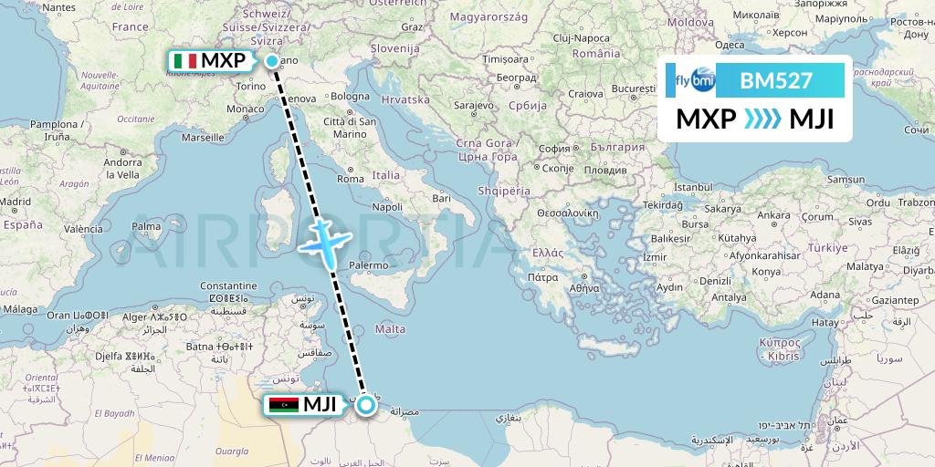 BM527 BMI Regional Flight Map: Milan to Tripoli