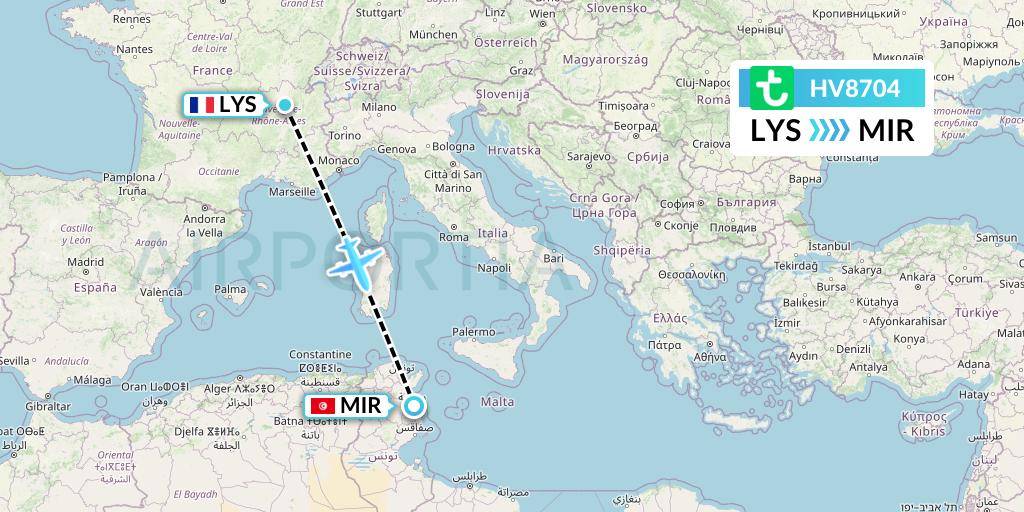 HV8704 Transavia Flight Map: Lyon to Monastir