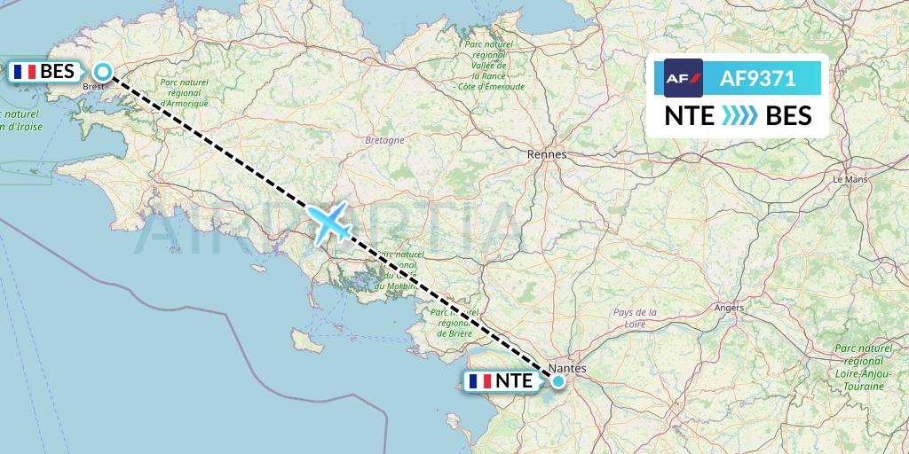 AF9371 Air France Flight Map: Nantes to Brest