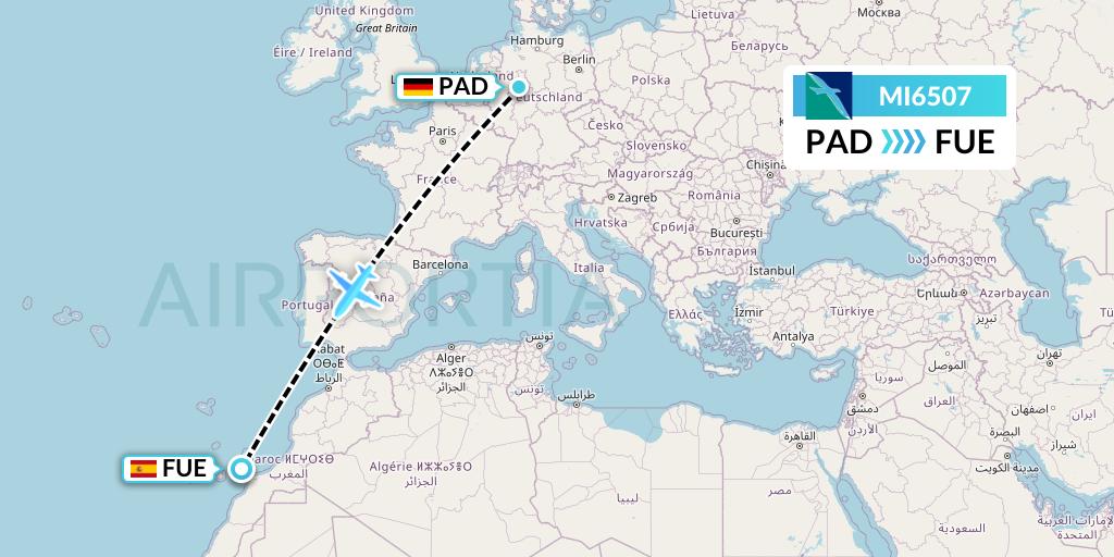 MI6507 SilkAir Flight Map: Paderborn to Fuerteventura