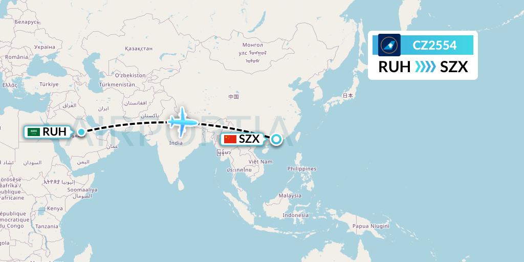 CZ2554 China Southern Airlines Flight Map: Riyadh to Shenzhen