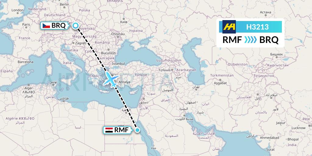 H3213 Harbour Air Flight Map: Marsa Alam to Brno