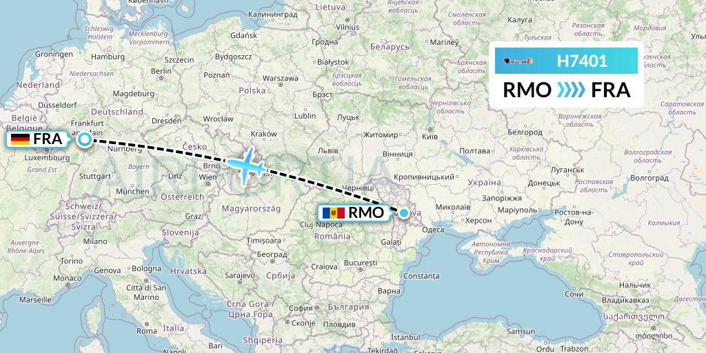 H7401 Eagle Air Flight Map: Chisinau to Frankfurt