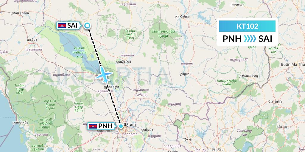 KT102 SiAvia d.o.o. Flight Map: Phnom Penh to Siem Reap