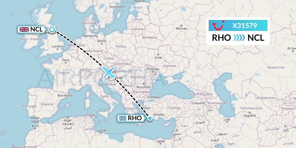 X31579 TUI fly Germany Flight Map: Rhodes to Newcastle
