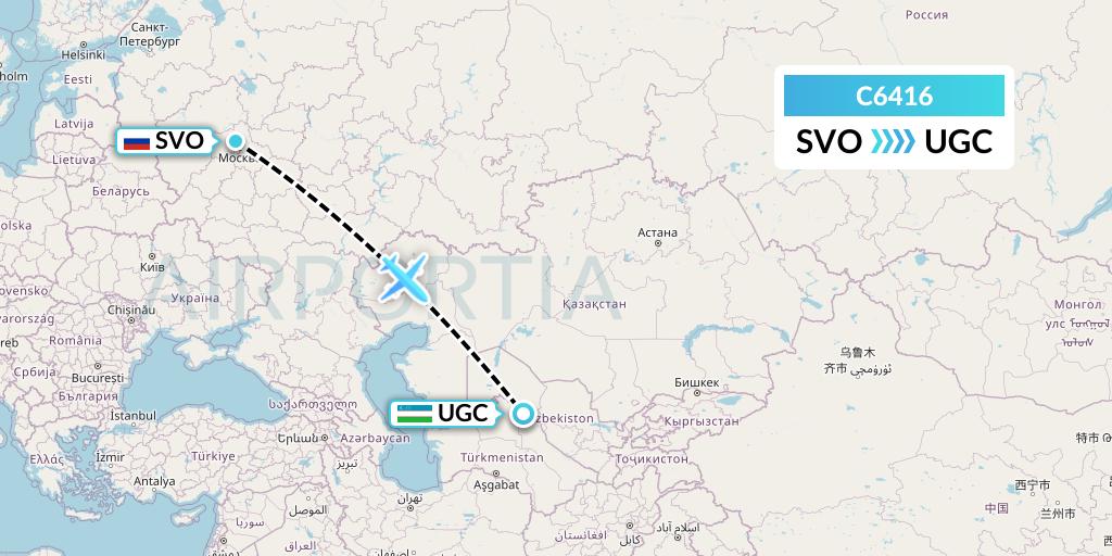 C6416 Capitol Air Express Flight Map: Moscow to Urgench