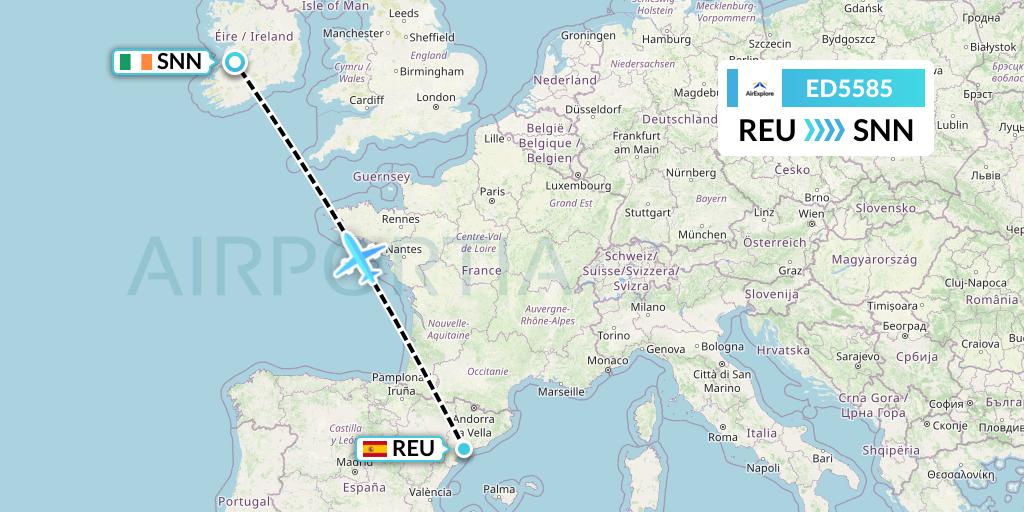 ED5585 AirExplore Flight Map: Reus to Shannon