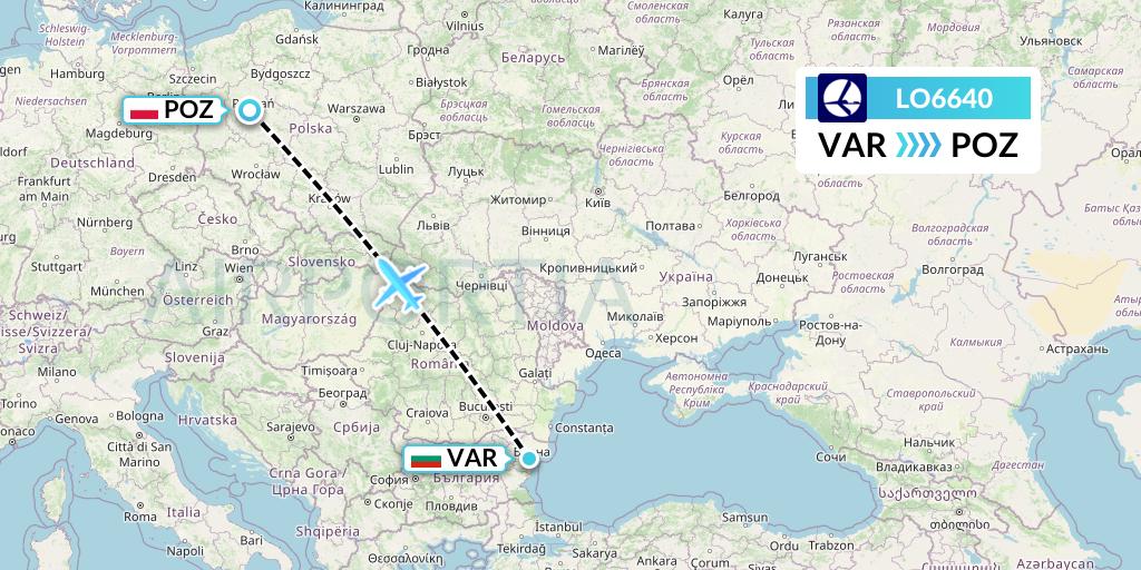 LO6640 LOT Flight Map: Varna to Poznan