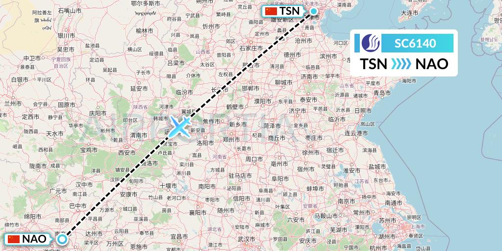 SC6140 Shandong Airlines Flight Map: Tianjin to Nanchong