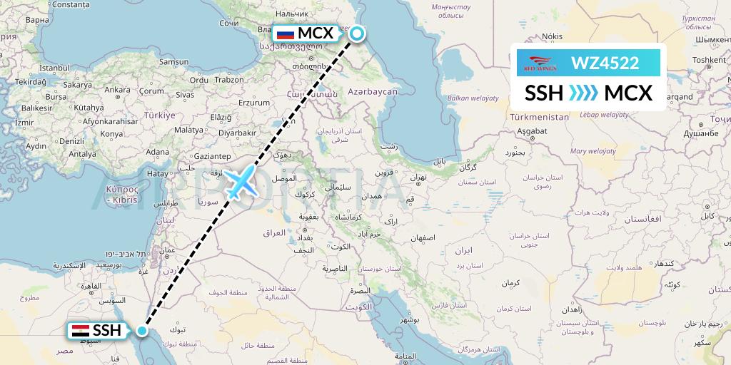 WZ4522 Red Wings Flight Map: Sharm el-Sheikh to Makhachkala