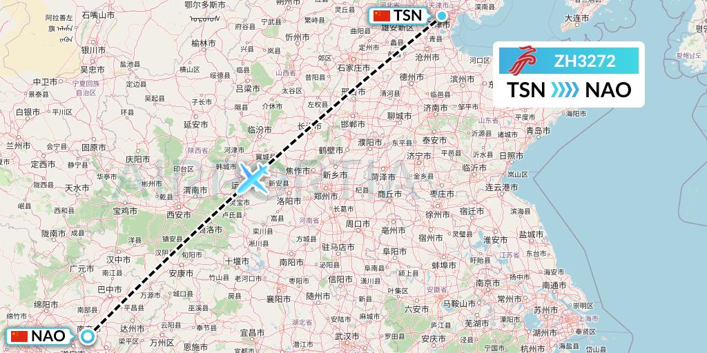ZH3272 Shenzhen Airlines Flight Map: Tianjin to Nanchong