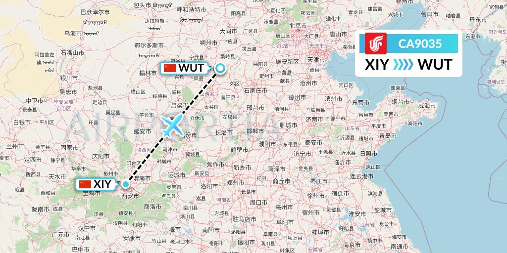 CA9035 Air China Flight Map: Xi'an to Taiyuan