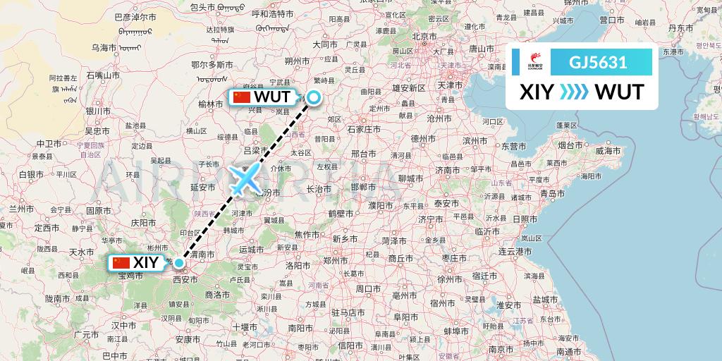 GJ5631 Loong Airlines Flight Map: Xi'an to Taiyuan