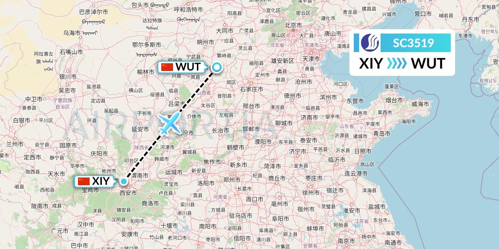 SC3519 Shandong Airlines Flight Map: Xi'an to Taiyuan