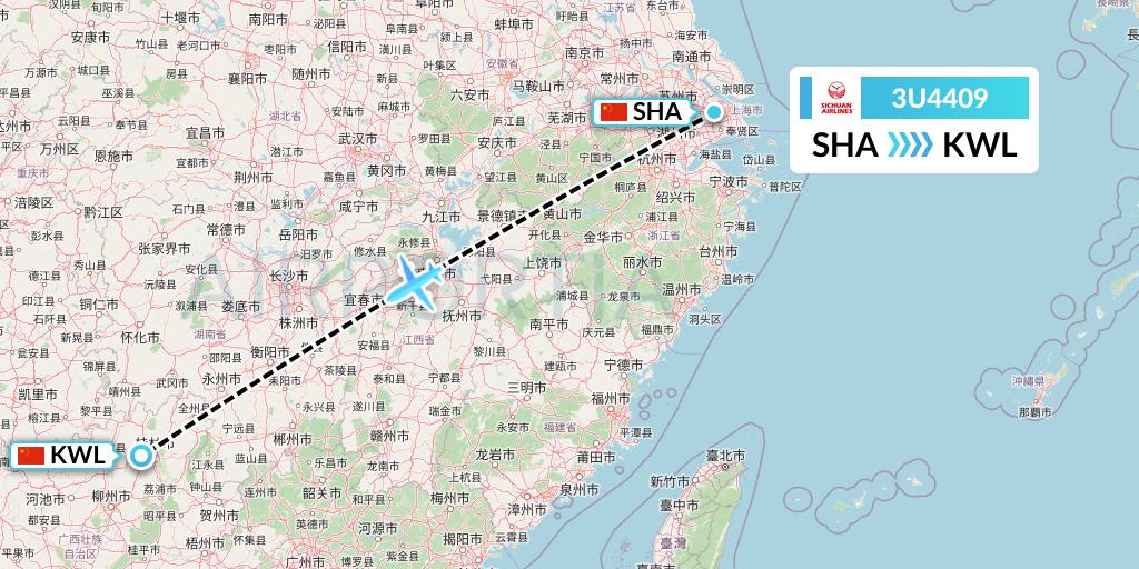 3U4409 Sichuan Airlines Flight Map: Shanghai to Guilin