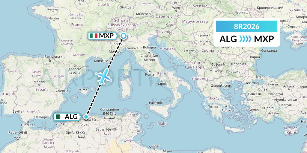 8R2026 Amelia Flight Map: Algiers to Milan