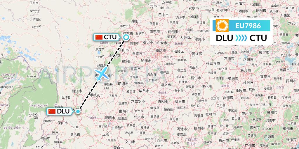EU7986 Chengdu Airlines Flight Map: Dali to Chengdu