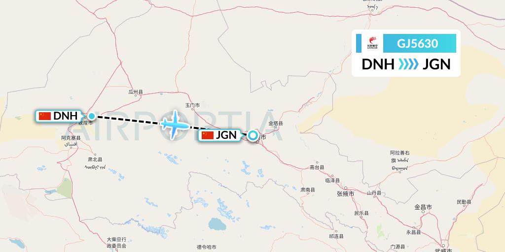 GJ5630 Loong Airlines Flight Map: Dunhuang to Jiayuguan