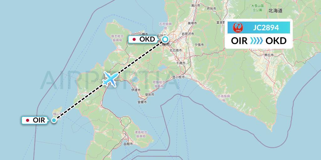 JC2894 Japan Air Commuter Flight Map: Japan to Sapporo