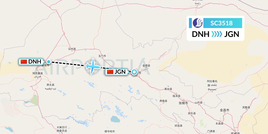 SC3518 Shandong Airlines Flight Map: Dunhuang to Jiayuguan