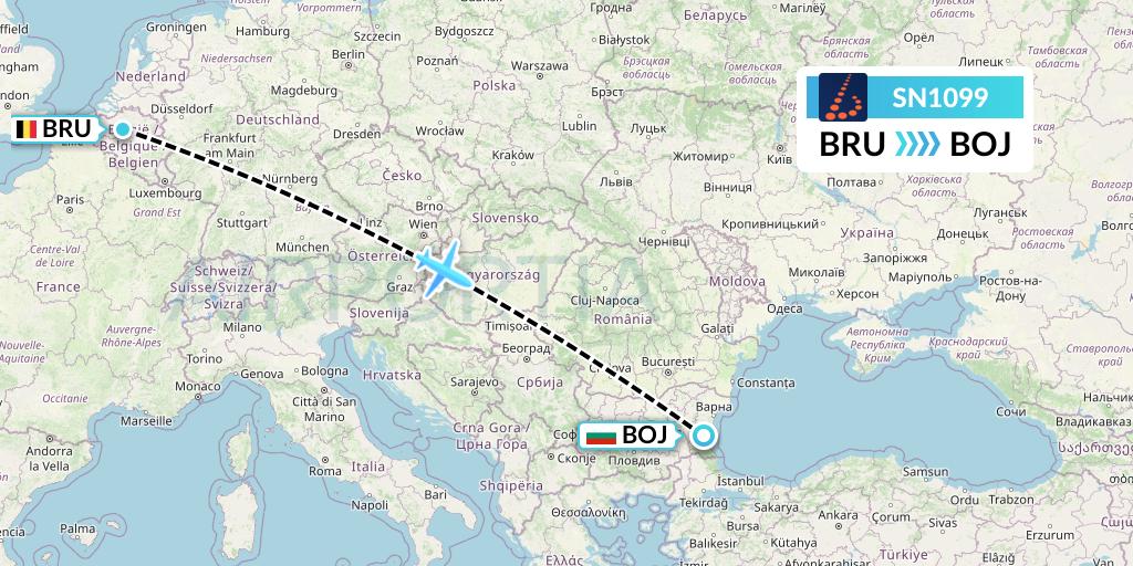 SN1099 Brussels Airlines Flight Map: Brussels to Burgas