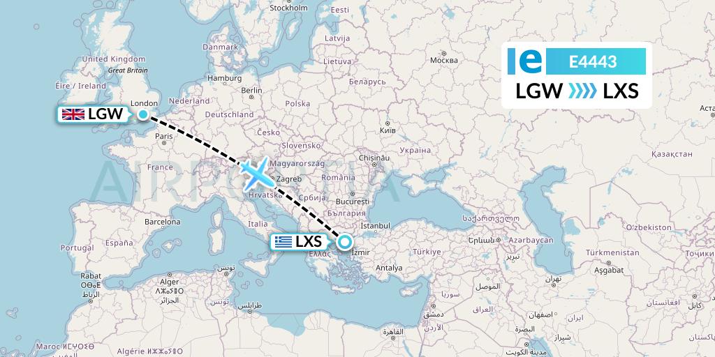E4443 Estelar Latinoamerica C.A. Flight Map: London to Lemnos