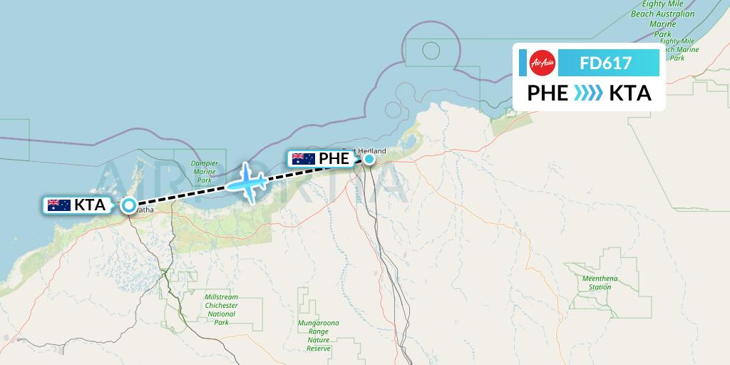 FD617 Thai AirAsia Flight Map: Port Hedland to Karratha