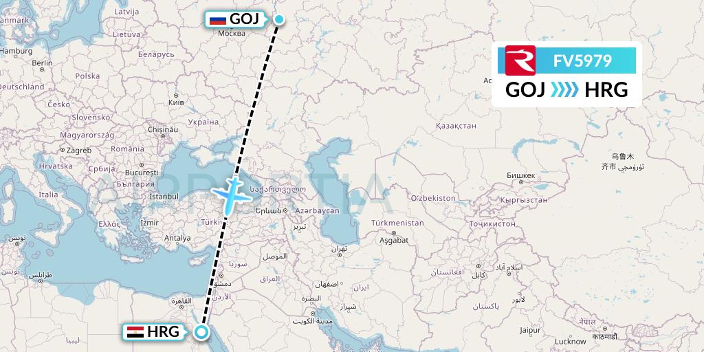 FV5979 Rossiya Flight Map: Nizhny Novgorod to Hurghada