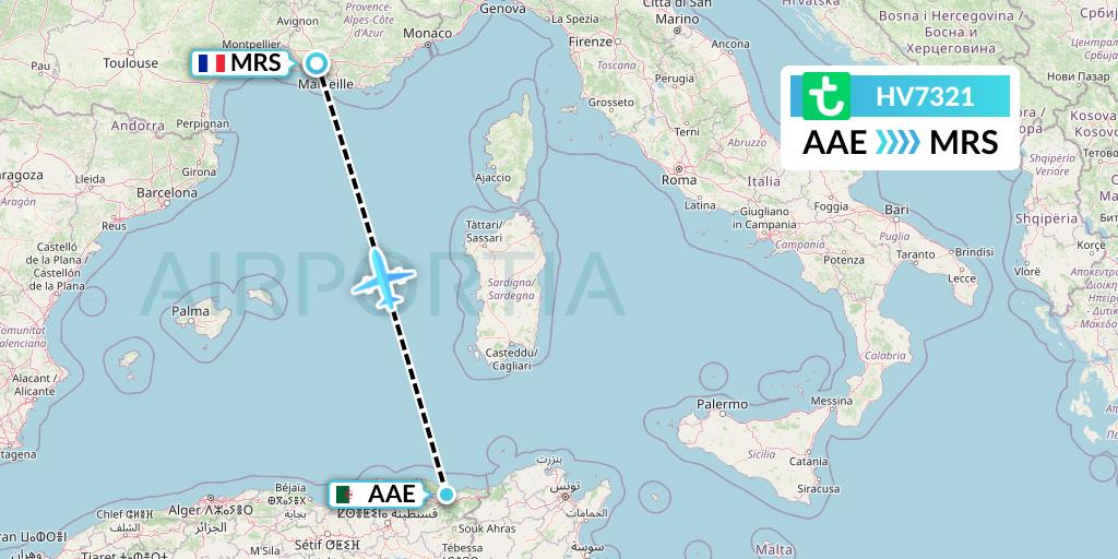HV7321 Transavia Flight Map: Annaba to Marseille