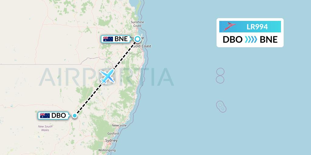 LR994 Lacsa Flight Map: Dubbo to Brisbane