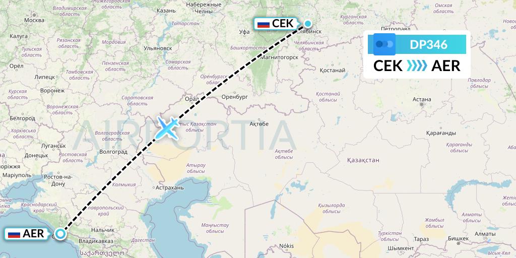 DP346 Pobeda Flight Map: Chelyabinsk to Sochi