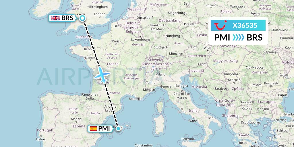 X36535 TUI fly Germany Flight Map: Palma de Mallorca to Bristol