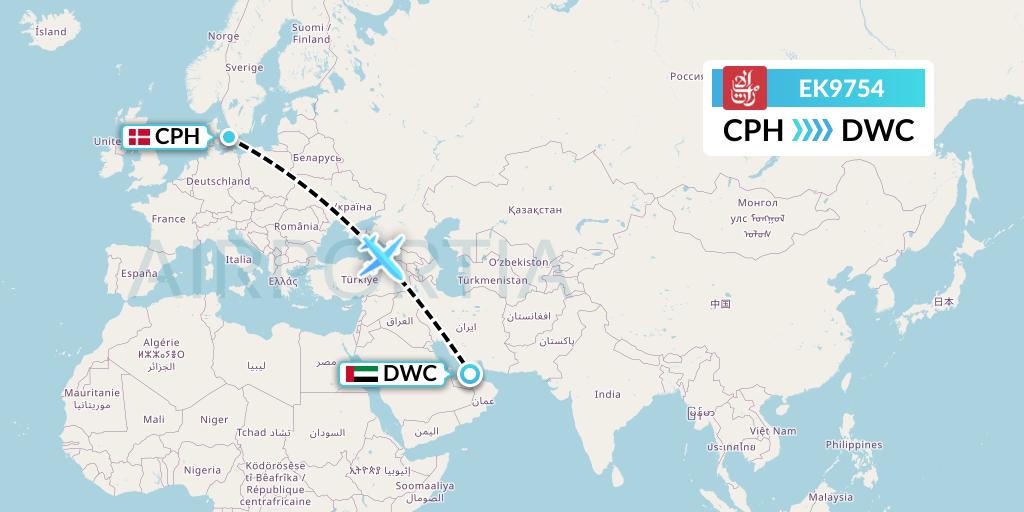 EK9754 Emirates Flight Map: Copenhagen to Dubai