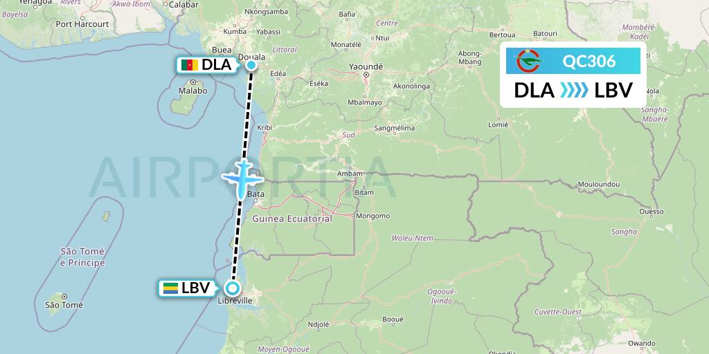 QC306 Camair-Co Flight Map: Douala to Libreville