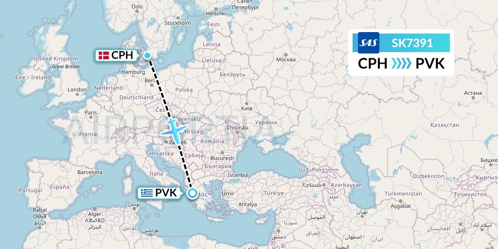SK7391 SAS Flight Map: Copenhagen to Preveza