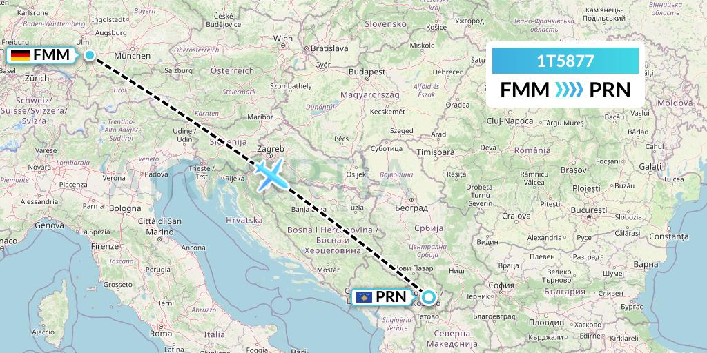 1T5877 Russian Sky Flight Map: Memmingen to Pristina