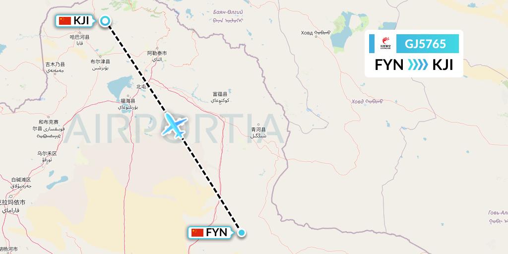 GJ5765 Loong Airlines Flight Map: Fuyun to Altay