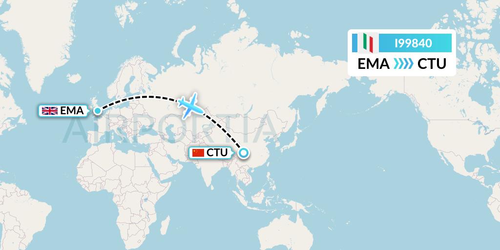 I99840 Air Italy Flight Map: East Midlands to Chengdu