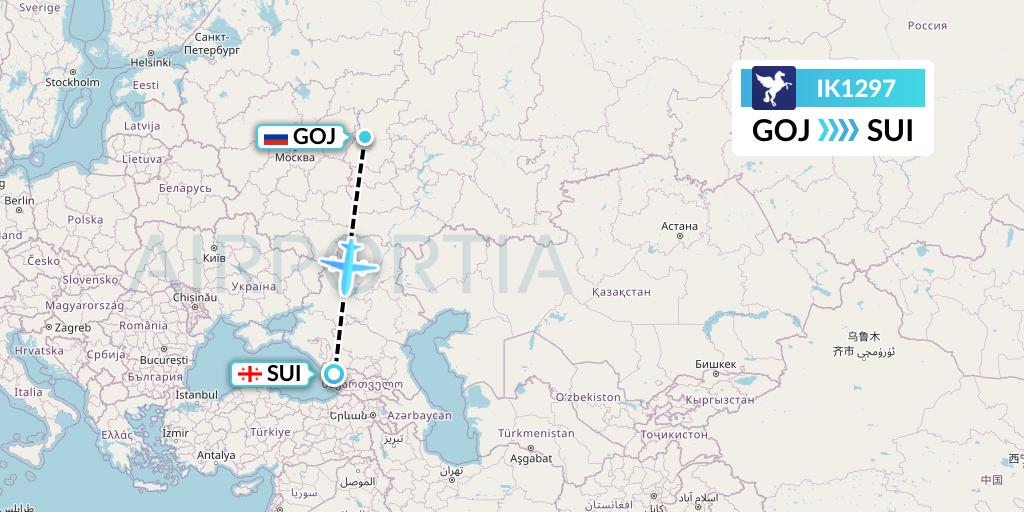 IK1297 Air Kiribati Flight Map: Nizhny Novgorod to Sukhumi