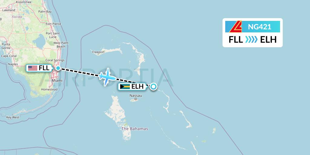 NG421 Aero Contractors Flight Map: Fort Lauderdale to North Eleuthera